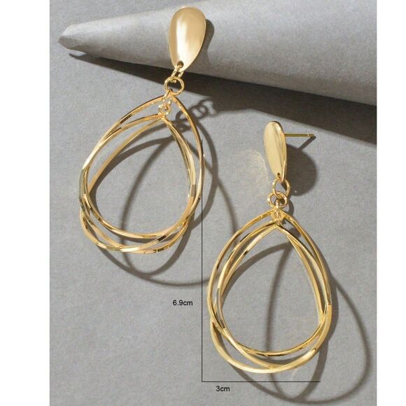 Multi Open Teardrop Pendant Drop Earrings Gold Dangle Women Swirl Wisk Post Back - Picture 3 of 3